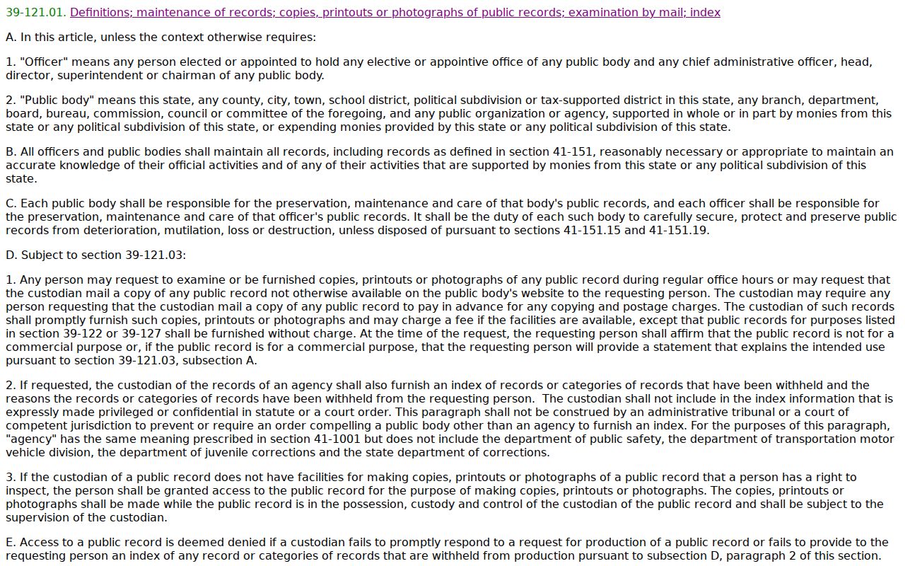 Apache County civil docket Arizona public records statute