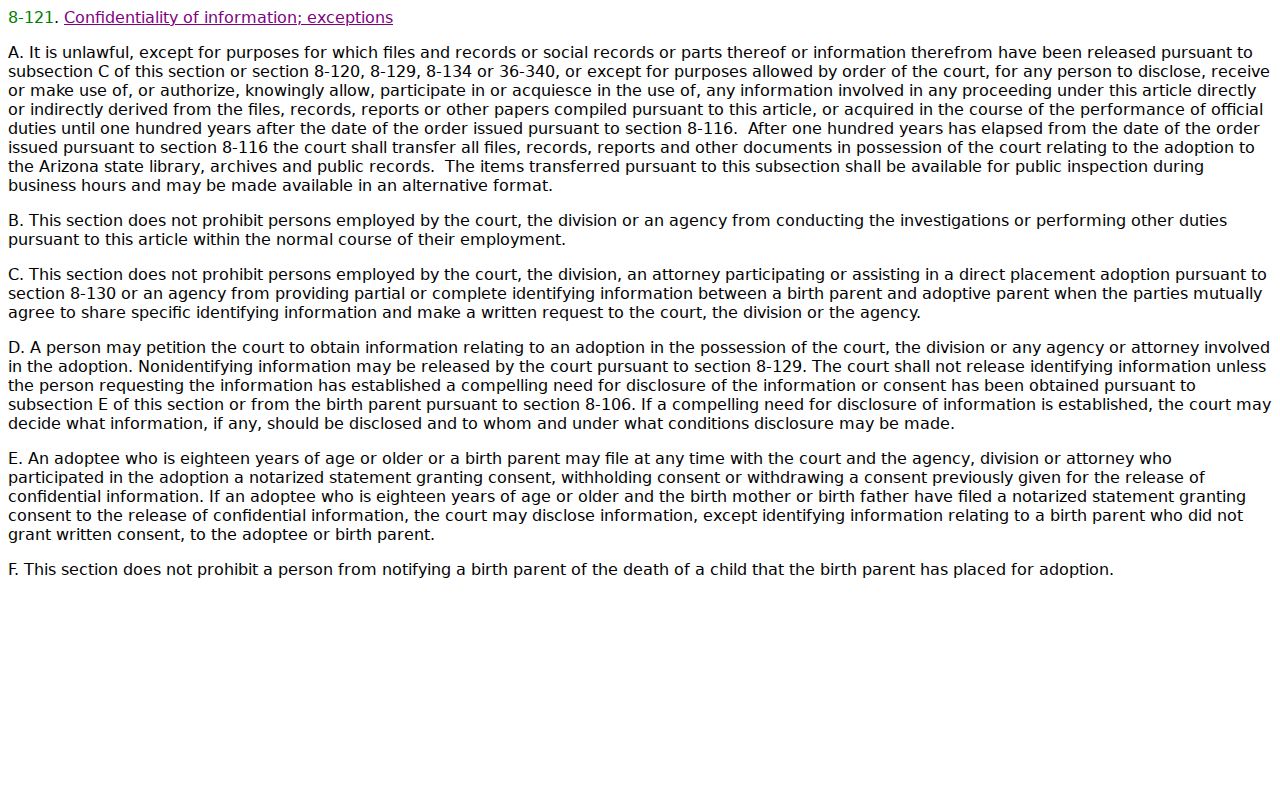 Apache County civil docket adoption confidentiality statute