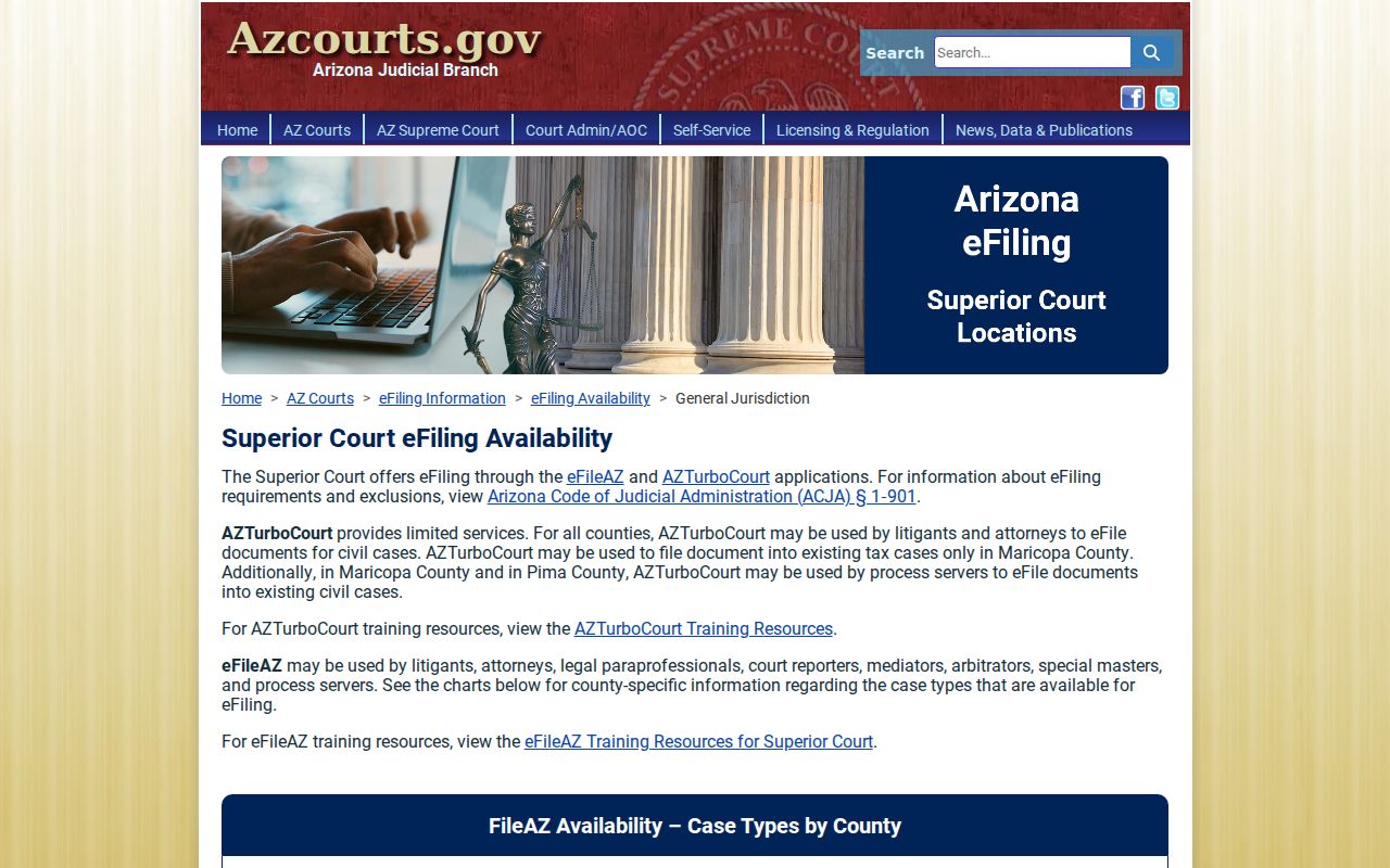 Apache County civil docket general jurisdiction eFiling availability