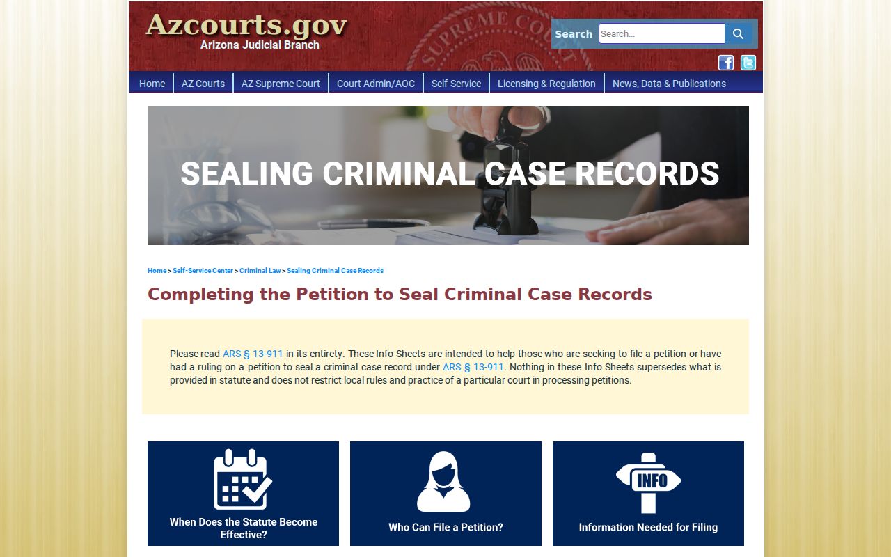 Apache County criminal docket official sealing petition instructions