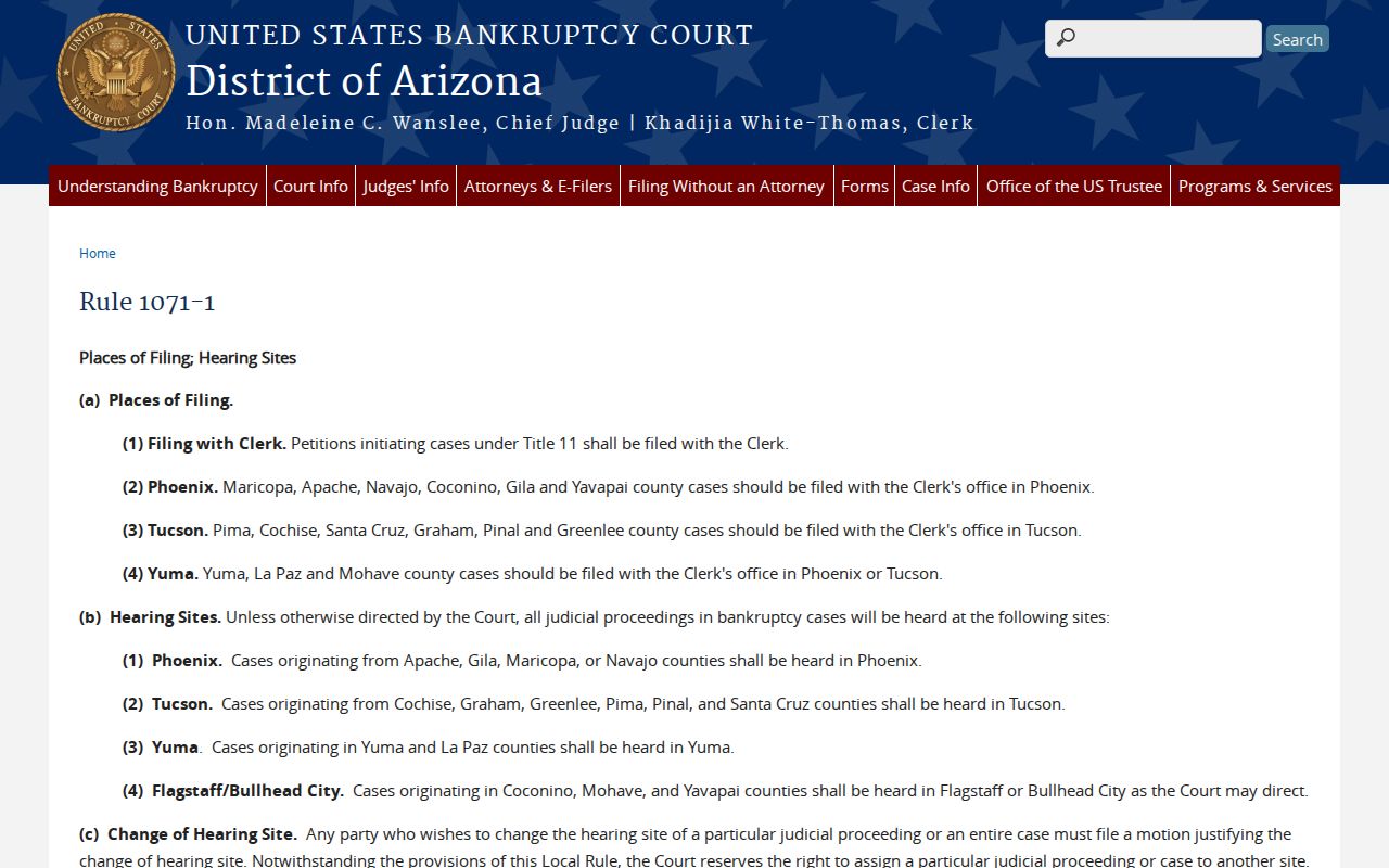 Eagar court record routing under Arizona bankruptcy county assignments