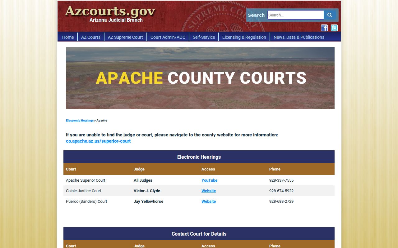 Apache County court docket electronic hearing contacts