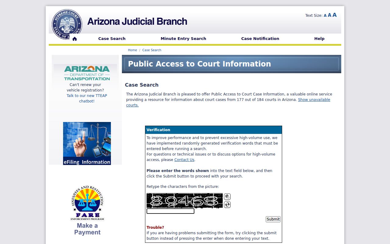 Apache County court docket Public Access case search
