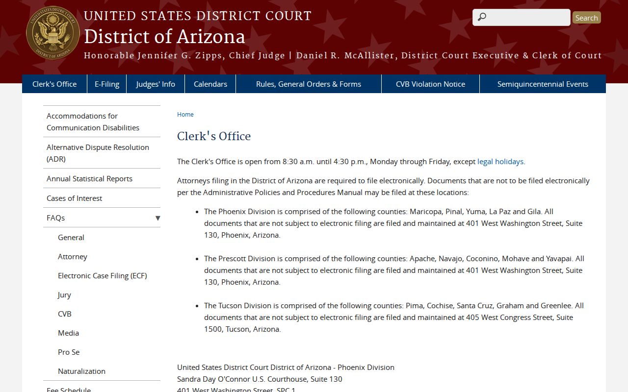 Apache County court records federal clerk locations