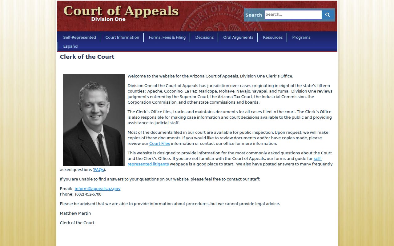 Apache County case search Division One appellate clerk