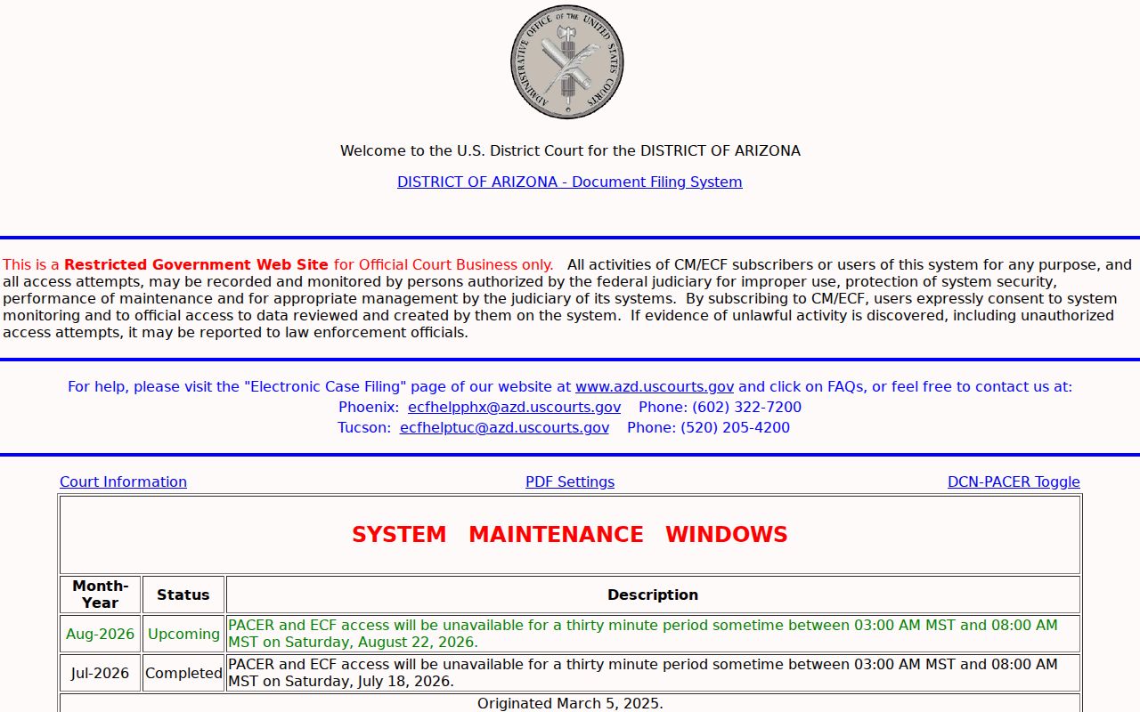 St. Johns court record routing to the separate District of Arizona docket system